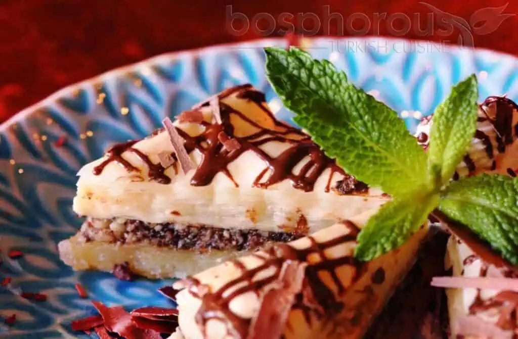 a chocolate covered dessert - in a triangle shape and layered 