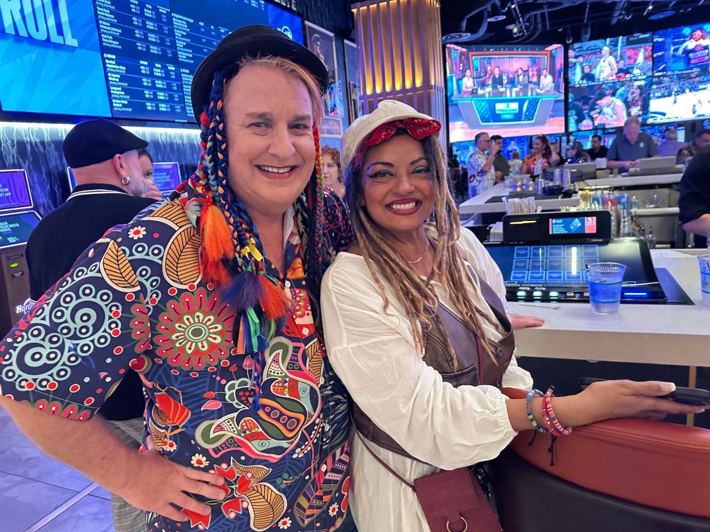 Photo of two people wearing Boy George inspired looks