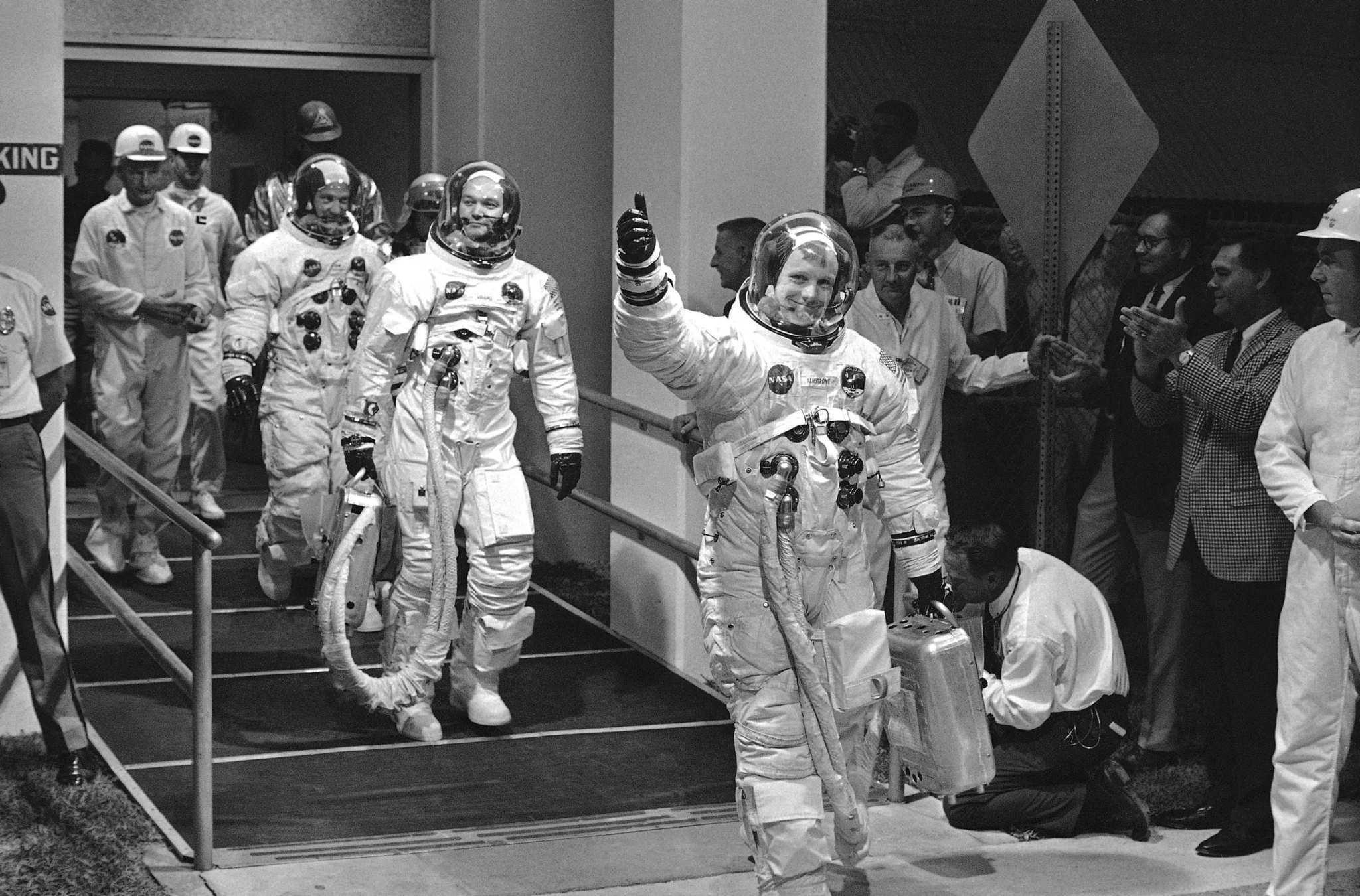 Apollo 11 astronauts, from right, Neil Armstrong, Michael Collins and...
