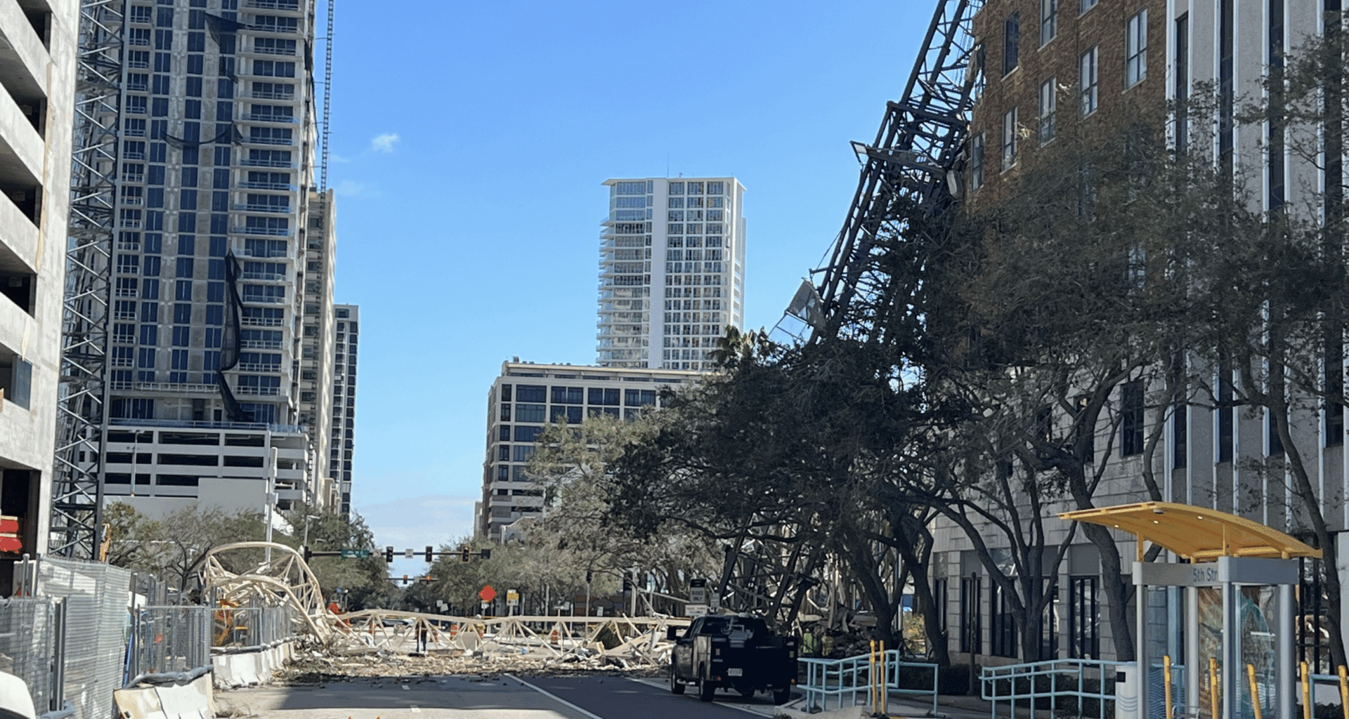 crane hitting times building