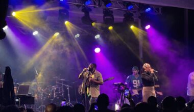 Photo of a band performing on a stage