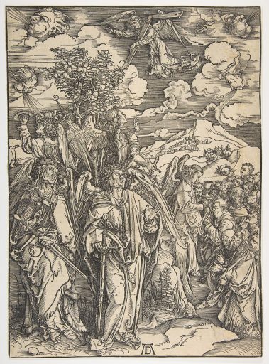 A print of “The Four Angels Holding the Winds” from ‘The Apocalypse’ by Albrecht Dürer.