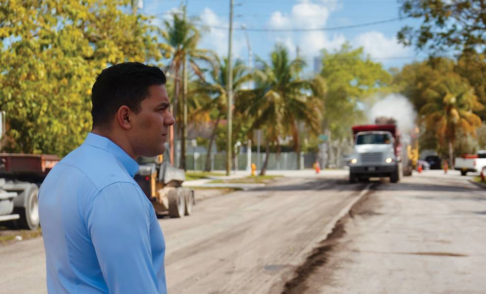 Commissioner Rolando Escalona: Reclaiming pride, safety, and culture in District 3 2 Commissioner Rolando Escalona watching a street in Miami being repaved.
