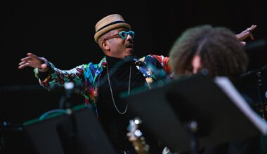 Photo of an orchestra conductor on stage