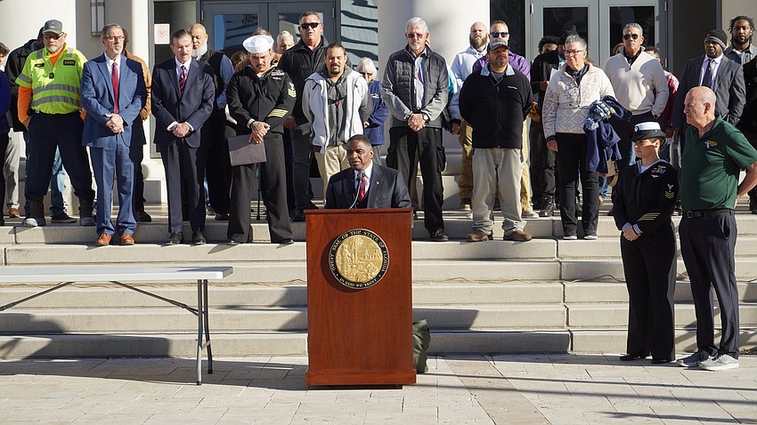 Duval County Judge Mose Floyd presides over Veterans Treatment Court. The court’s clients folded the flag with proper protocol after it was taken down from the building.