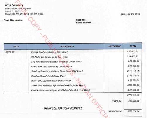Invoice attached to court filing
