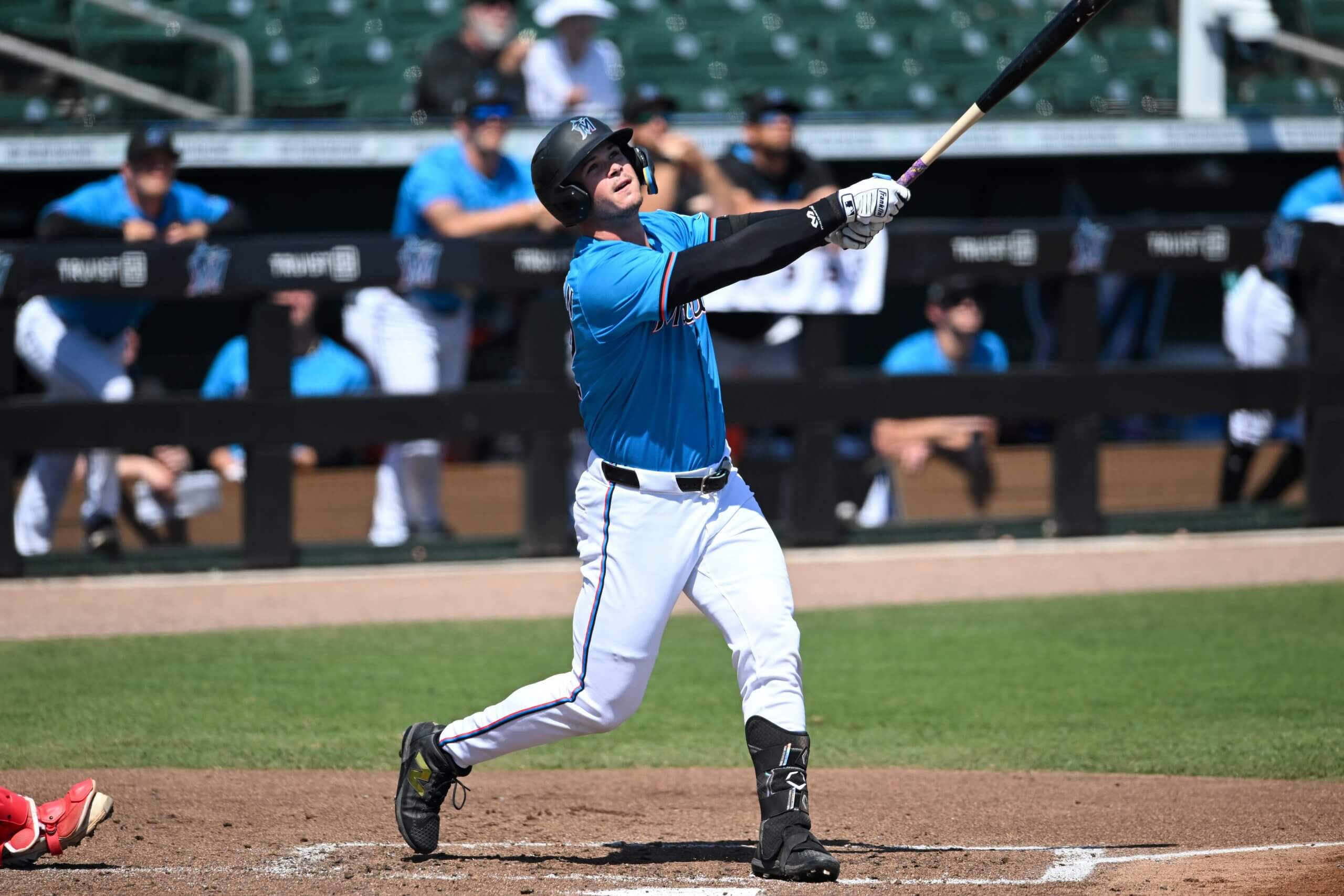 Kemp Alderman of the Miami Marlins bats during the second inning of a spring training game.