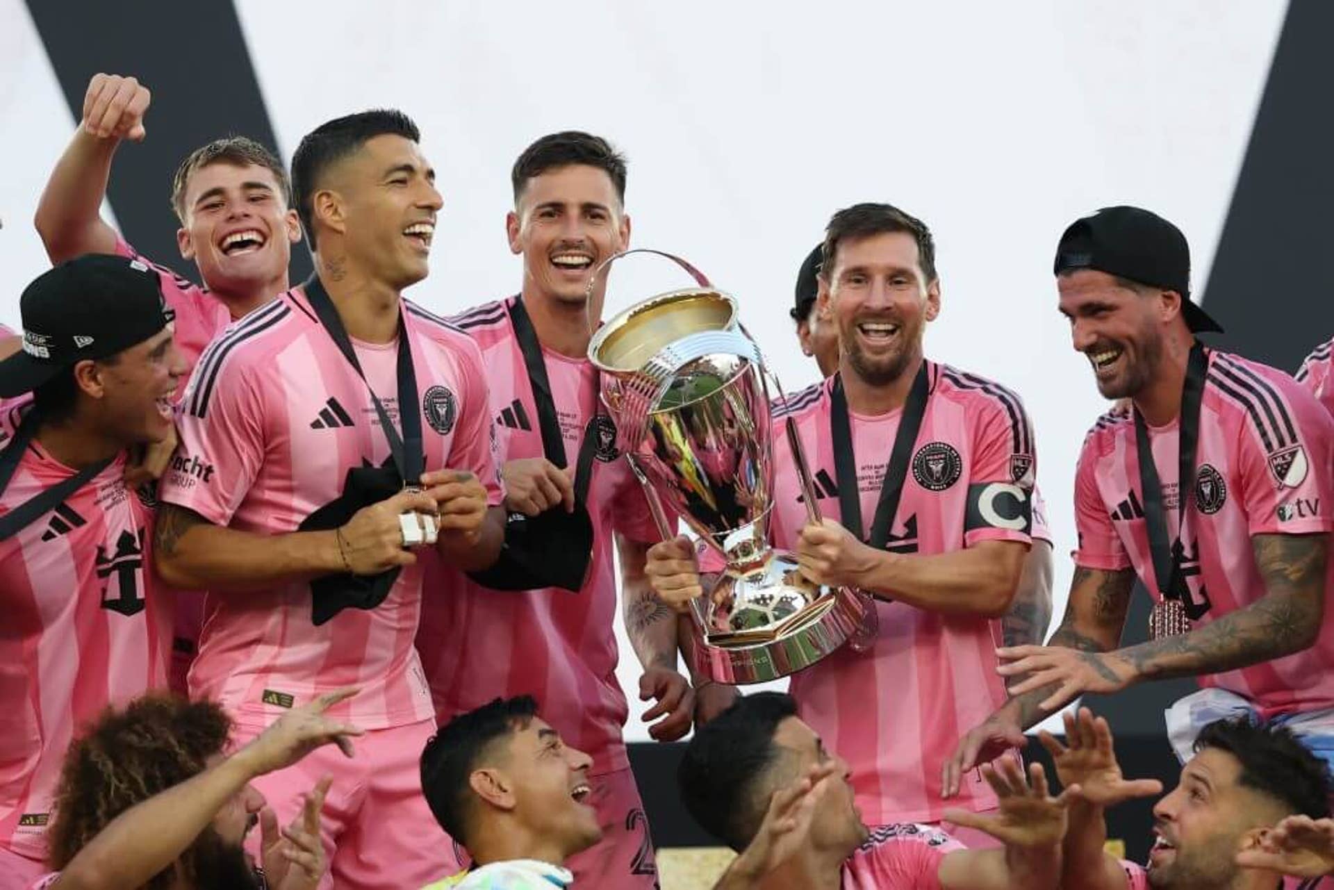 Lionel Messi of Inter Miami CF lifts the Champion's trophy after winning the Audi 2025 MLS Cup Final match between Inter Miami CF and Vancouver Whitecaps FC at Chase Stadium on December 06, 2025 in Fort Lauderdale, Florida