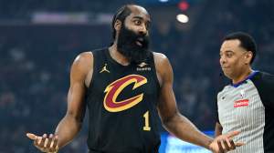 James Harden #1 of the Cleveland Cavaliers