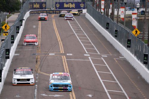 Layne Riggs holds off ThorSport duo to win the inaugural Truck Series race at St. Pete