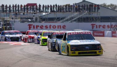 ST PETERSBURG, FLORIDA - FEBRUARY 28: Layne Riggs, driver of the #34 Long John Silver's Ford, drives during the NASCAR Craftsman Truck Series OnlyBulls Green Flag 150 at Grand Prix of St. Petersburg on February 28, 2026 in St Petersburg, Florida.