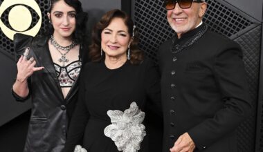 Emily Estefan, Gloria Estefan and Emilio Estefan at The 68th Annual Grammy Awards, broadcasting live Sunday, February 1, 2026 on the CBS Television Network, and streaming live and on demand on Paramount+*.. Photo: Phil McCarten/CBS ©2026 CBS Broadcasting, Inc. All Rights Reserved.