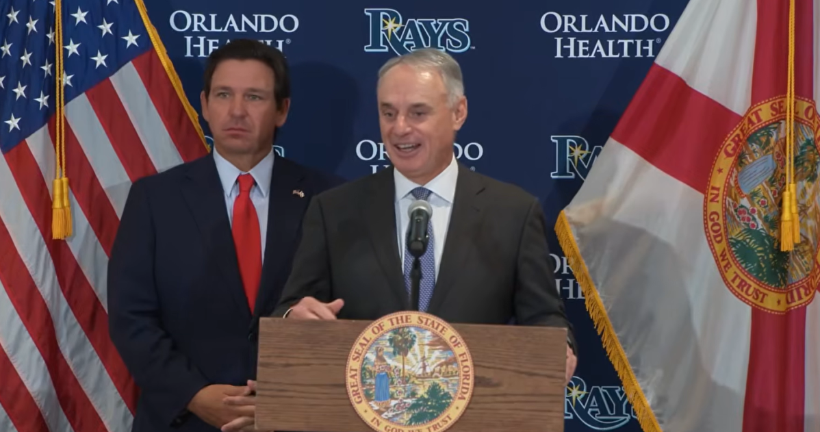 Ron DeSantis, Rob Manfred show support for new Rays stadium at Hillsborough College