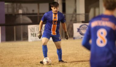 Branford's David Lopez gathers possession against Hamilton County in the District 2-2A championship on Jan. 27. (PAUL BUCHANAN/Lake City Reporter)
