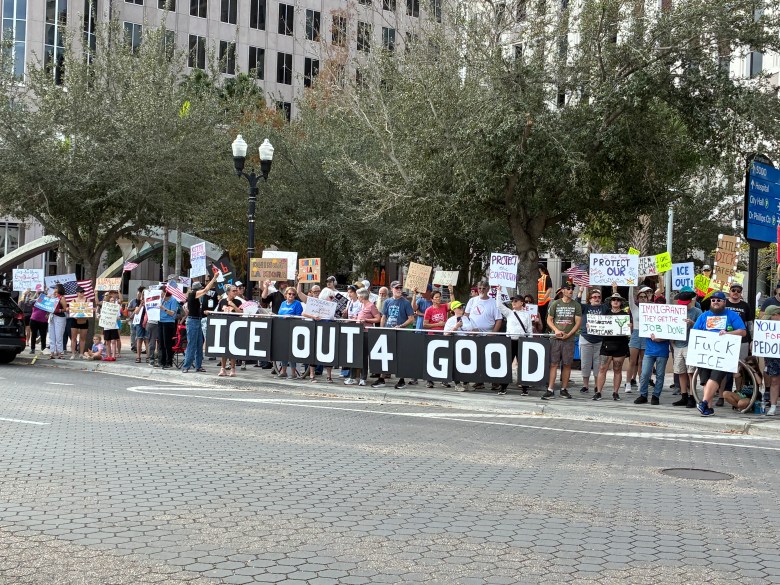 Protesters gather for anti-ICE protest outside Orlando City Hall