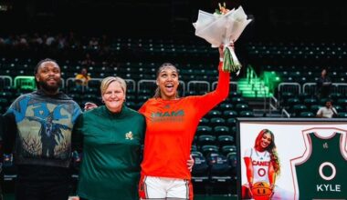 University of Miami center was celebrated on Senior Night and then scored a career-high 36 points in a 79-58 win over Pittsburgh.