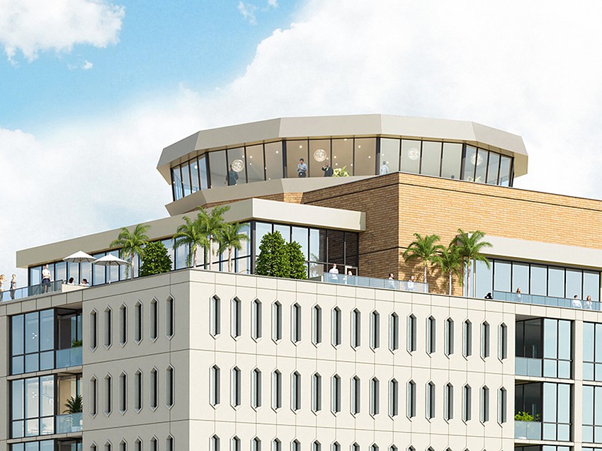 Plans for The Jewel at 21 West, the former JEA headquarters campus in Downtown Jacksonville, include a rooftop amenity. The circular structure at the top was once a revolving restaurant.