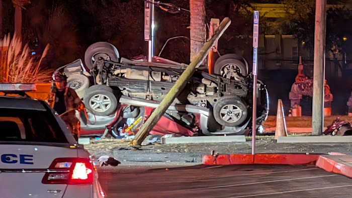 Man dies in violent crash when SUV flips into utility pole in San Marco