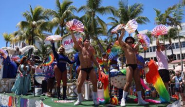 Because LGBTQ+ pride is not a federal or state special holiday, pride festivals and other celebrations not carved out explicitly in the bill wouldn’t be able to get public money. In this file photo from 2023, The Palace float moves along Ocean Drive in South Beach.