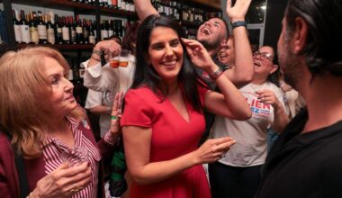 Gelien Perez celebrates with supporters, family and friends after winning the group 3 seat of the Hialeah City Council runoff election on Tuesday, Dec. 9, 2025, at Trigo Cafe Tapas Wine at 839 W 49th St. in Hialeah, Fla.