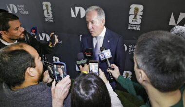 Jorge Mas, Inter Miami owner, speaks to the press during a discussion to celebrate the relationship between FIFA and Miami Dade College and the roll of soccer in Miami and across United States on Wednesday, February 25, 2026 at Miami Freedom Tower at Miami Dade College in Miami. Andrew Uloza / for Miami Herald