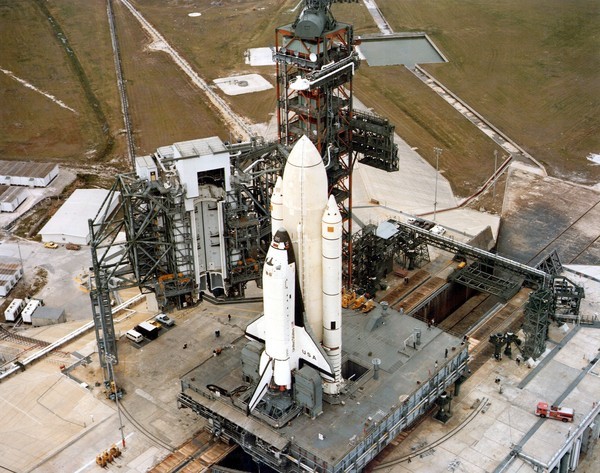 Space Shuttle Columbia arrives at launch complex 39A in preparation...