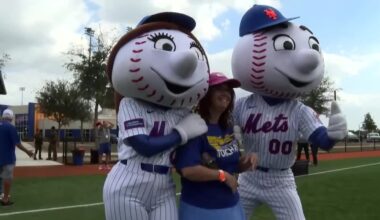 Special Olympics athletes train with New York Mets players at Clover Park in Port St. Lucie
