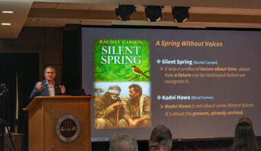 Michael R. Ogden, dean emeritus of the College of Humanities and Social Sciences at Zayed University in Dubai, delivered the opening keynote address at the 12th annual SAMCS Conference Thursday, Jan. 29, at The Globe Auditorium. (Jalisa Redding/Center for Global Engagement)