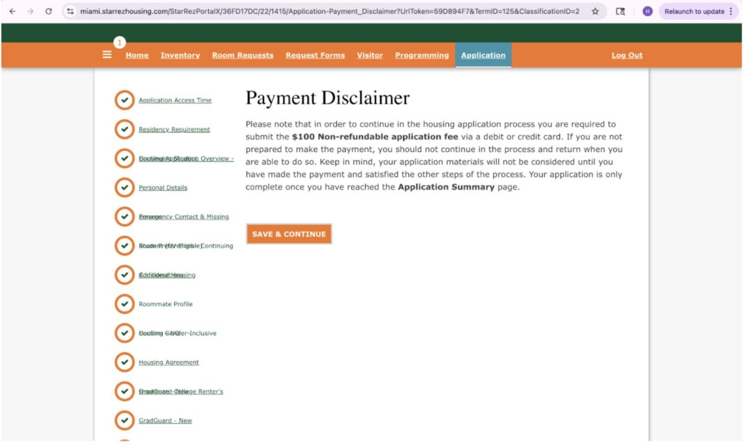 Housing application $500 refundable pre-payment changed to $100 nonrefundable fee