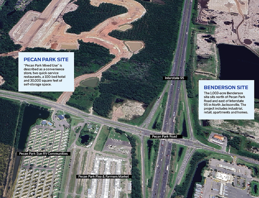 A 12.2-acre vacant commercial site at 671 Pecan Park Road, west of I-95 and east of International Airport Boulevard, is being looked at for development. A 12.2-acre vacant commercial site at 671 Pecan Park Road, west of I-95 and east of International Airport Boulevard, is being looked at for development.