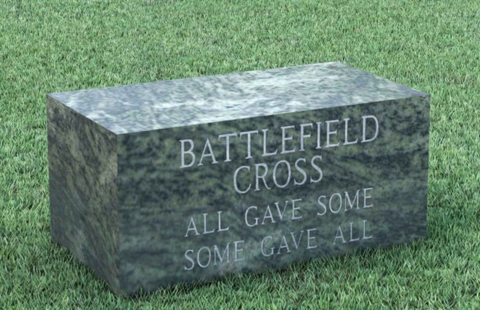This rendering by Capital Monument shows the granite base proposed for a new Battlefield Cross...