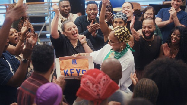 Alicia Keys receives a special gift during rehearsals from the cast of the North American Tour of Hell's Kitchen. The chart-topping singer/songwriter's jukebox musical will run March 10-22 at the Broward Center for the Performing Arts in Fort Lauderdale. (Hell's Kitchen/Courtesy)
