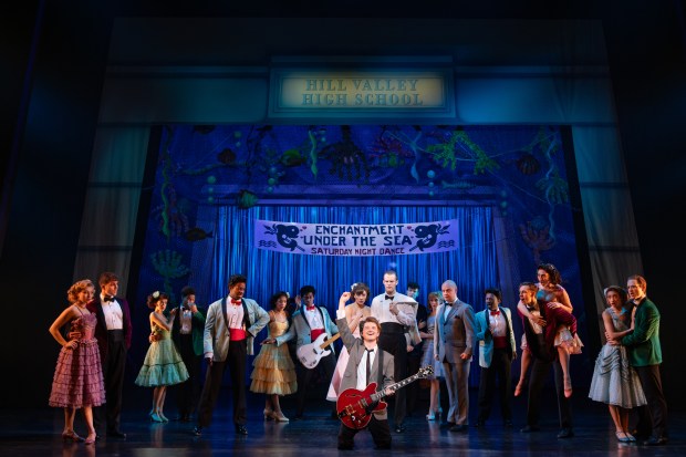 Lucas Hallauer (Marty McFly) and the Broadway touring company of "Back to the Future: The Musical" now in a run at the Broward Center for the Performing Arts in downtown Fort Lauderdale. (McLeod9 Creative/Courtesy)
