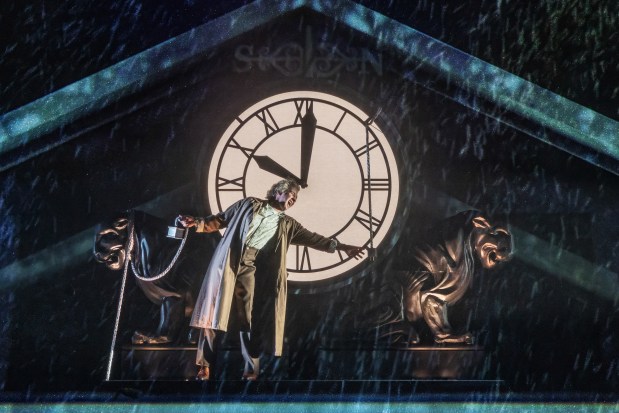 David Josefsberg (Doc Brown) in the Broadway tour of "Back to the Future: The Musical." (Evan Zimmerman for MurphyMade/Courtesy)