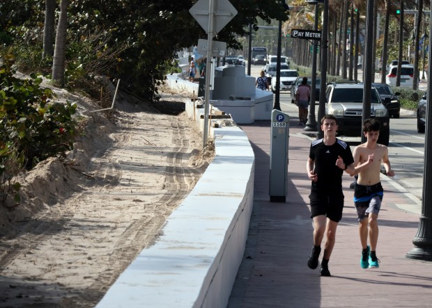 The area cleared by the City of Fort Lauderdale between the wave wall and the dunes on A1A and NE 15th Court, is seen Wednesday, feb. 18, 2096. The city says they are actually clearing out invasive vines. as they do every year after turtle season(Joe Cavaretta/South Florida Sun Sentinel)