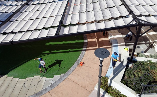 Shade sails, shown on Feb. 14, are bringing much needed shade to Tunnel Top Plaza on Las Olas Boulevard in downtown Fort Lauderdale. (Mike Stocker/South Florida Sun Sentinel)