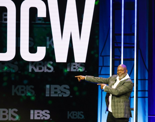 NFL Hall of Fame running back Emmitt Smith gives a keynote talk at the opening ceremony of Design and Construction Week on Tuesday, February 17, 2025. The trade show that encompasses the NAHB International Builders' Show and the NKBA Kitchen & Bath Industry Show, held together at the Orange County Convention Center in Orlando. (Rich Pope/Orlando Sentinel)