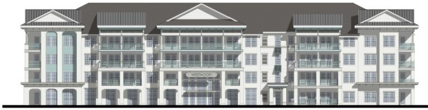 RangeWater Real Estate has filed development plans for a 250-unit apartment complex on Westwood Boulevard just north of SeaWorld. (Elevation by Charlan Brock Architects)