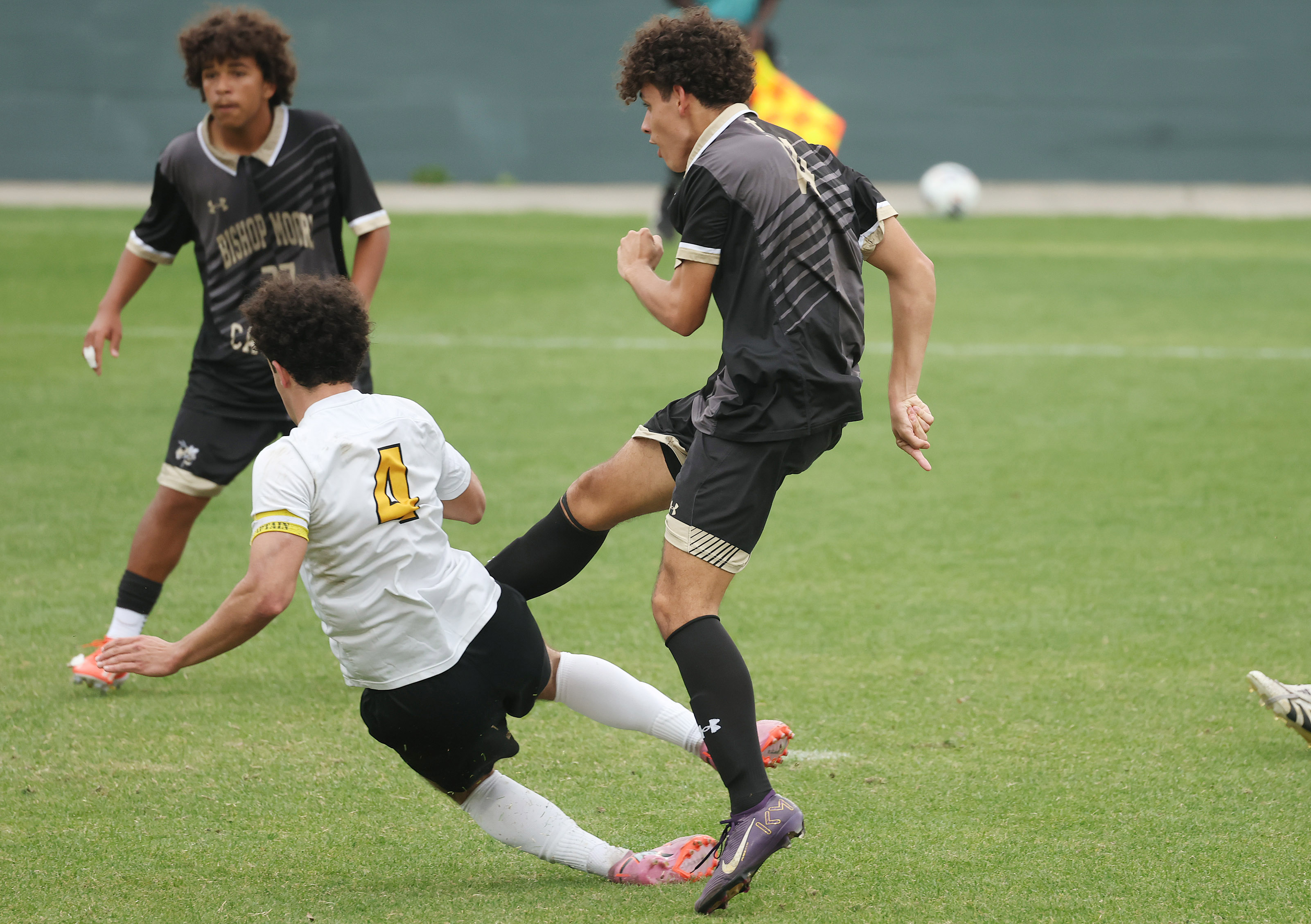 Bishop Moore Catholic High School soccer player Eddie Benitez (14)...
