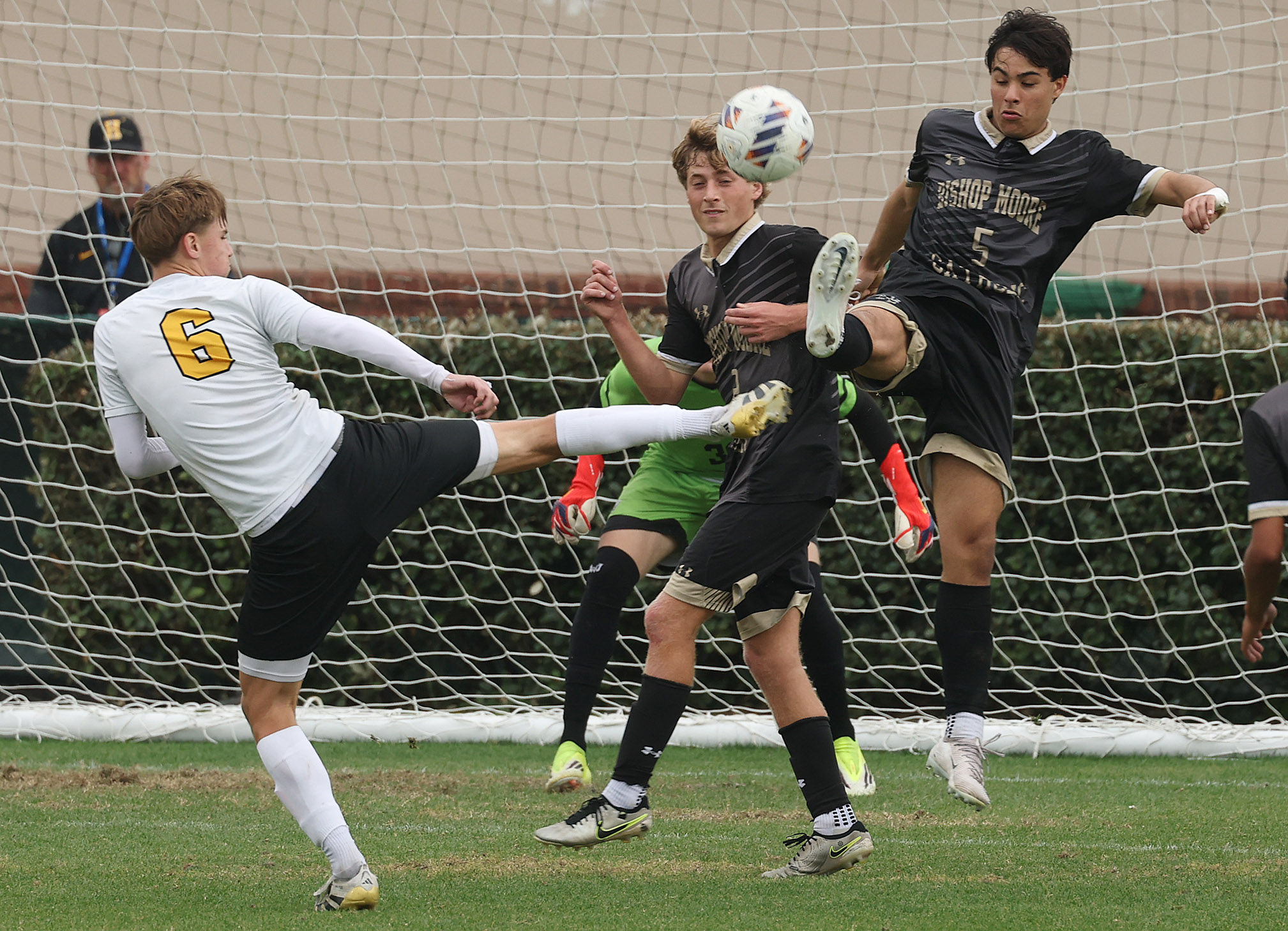 Bishop Moore Catholic High School soccer player Sebastian Oliver (5)...