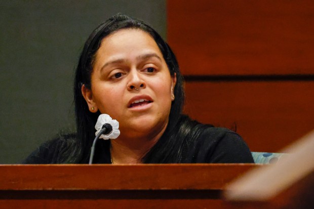 Sabrina Hernandez makes an emotional plea to Judge Keith Carsten during the sentencing hearing for Richard Ferguson, who was convicted of manslaughter after letting his 15-year-old son drive his car, leading to a crash that killed Hernandez's children. (Rich Pope/Orlando Sentinel)