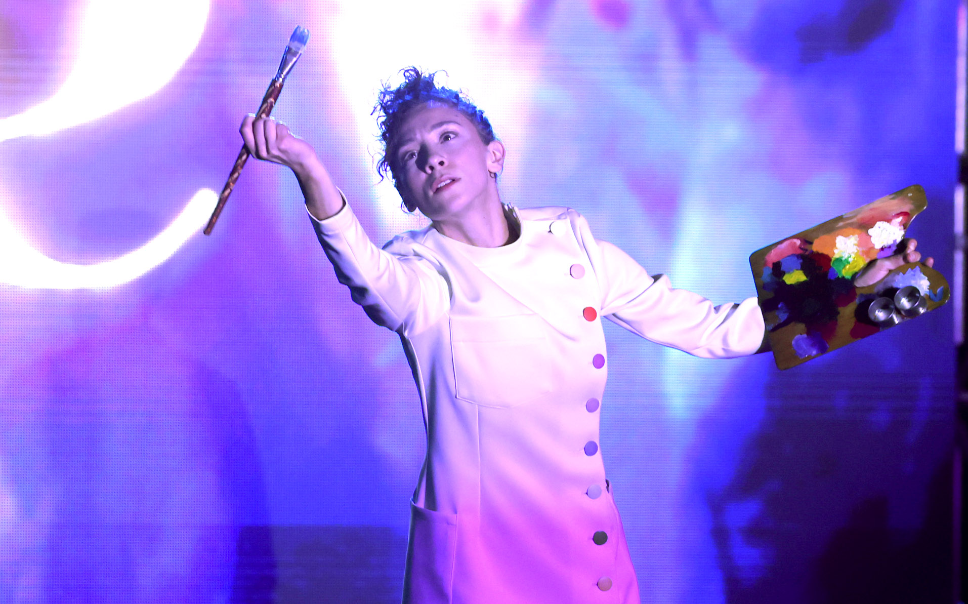 A Cirque du Soleil performer dances during a tech rehearsal...