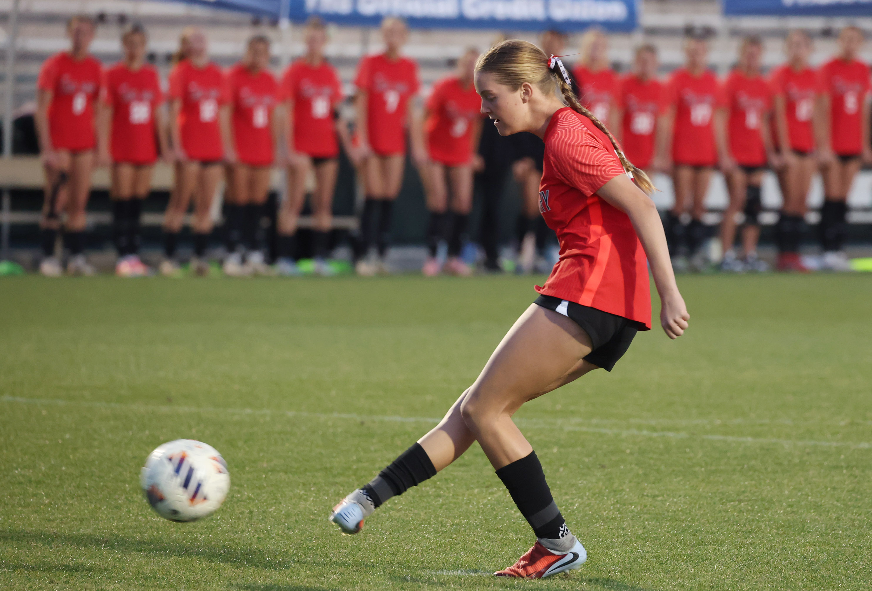 Lake Mary High player Kailey Susi kicks the winning goal...