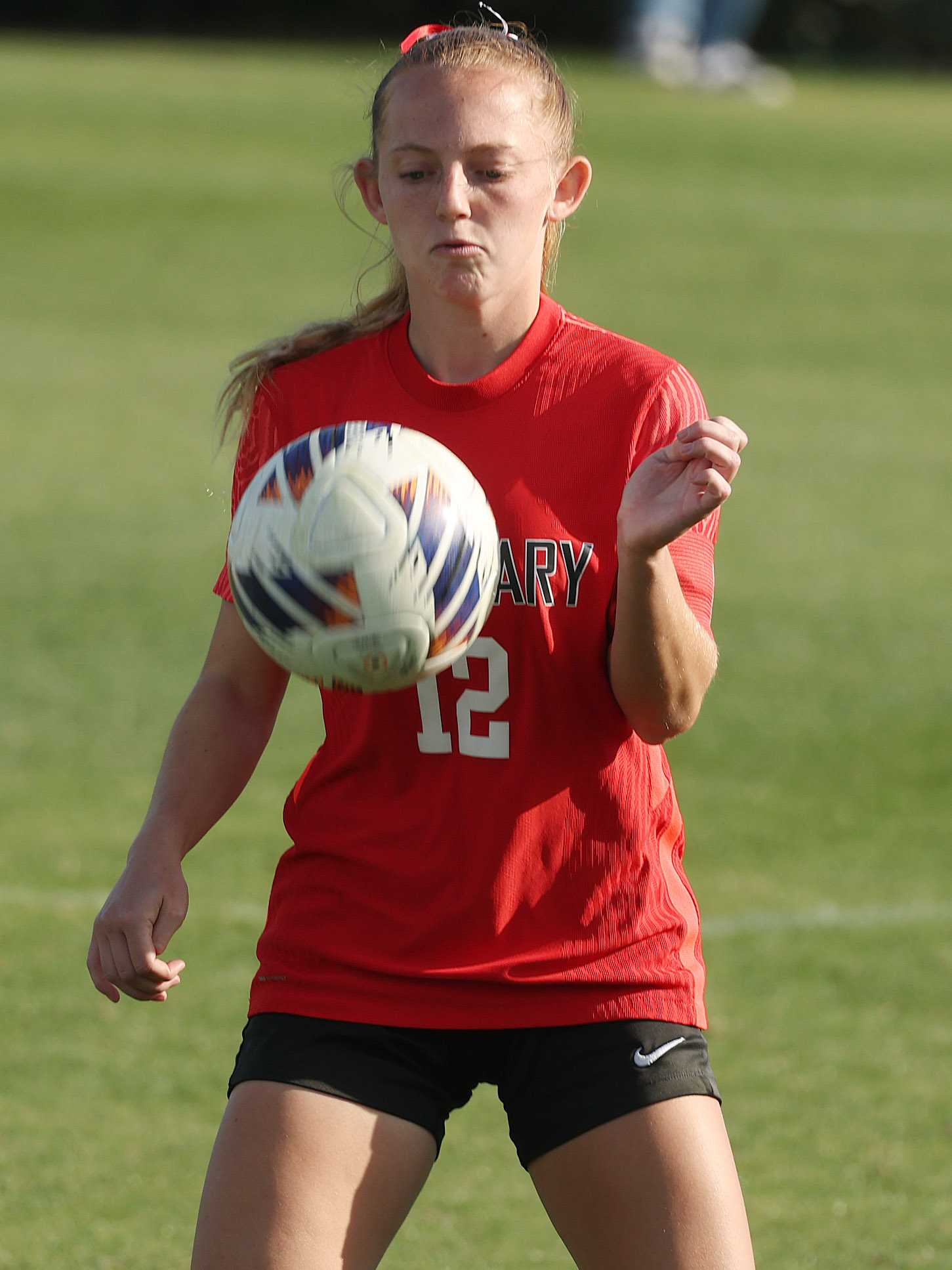 Lake Mary High player Peyton O'Linn controls the ball during...