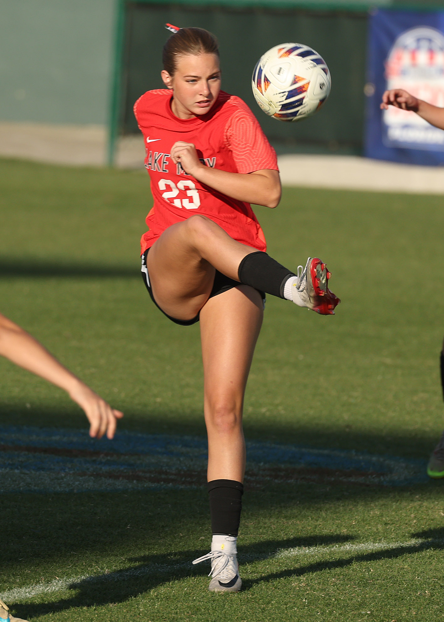 Lake Mary High player Liliana Marshall kicks during the FHSAA...