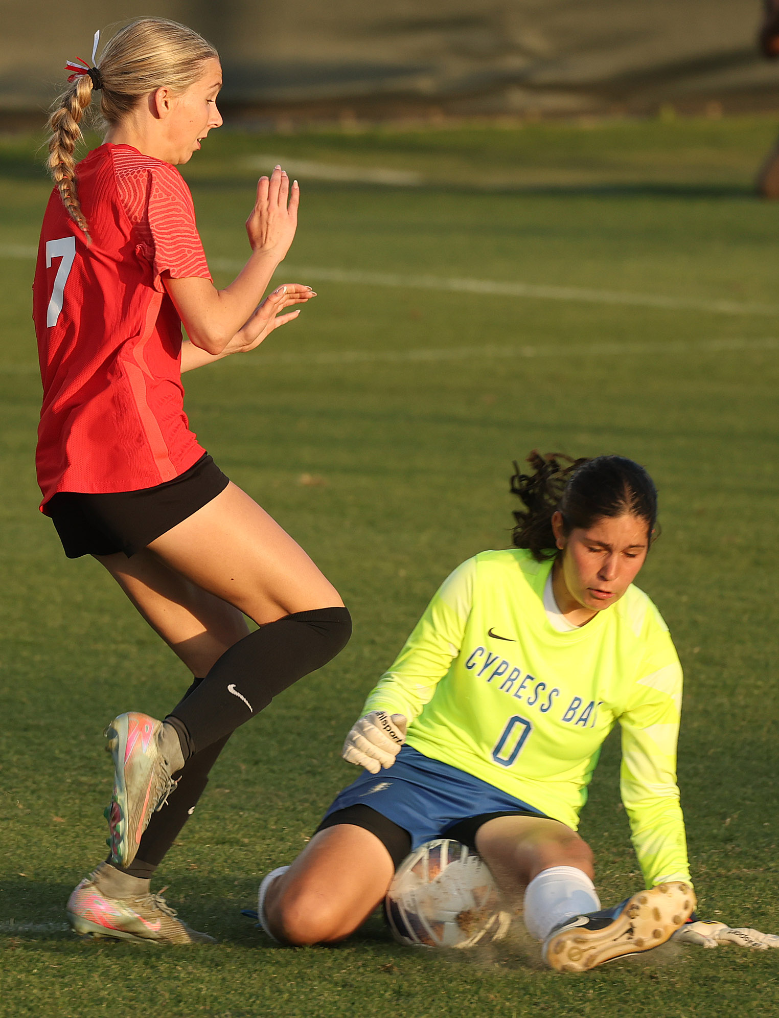Lake Mary High player Siena Sigurdsson (7) has a goal...