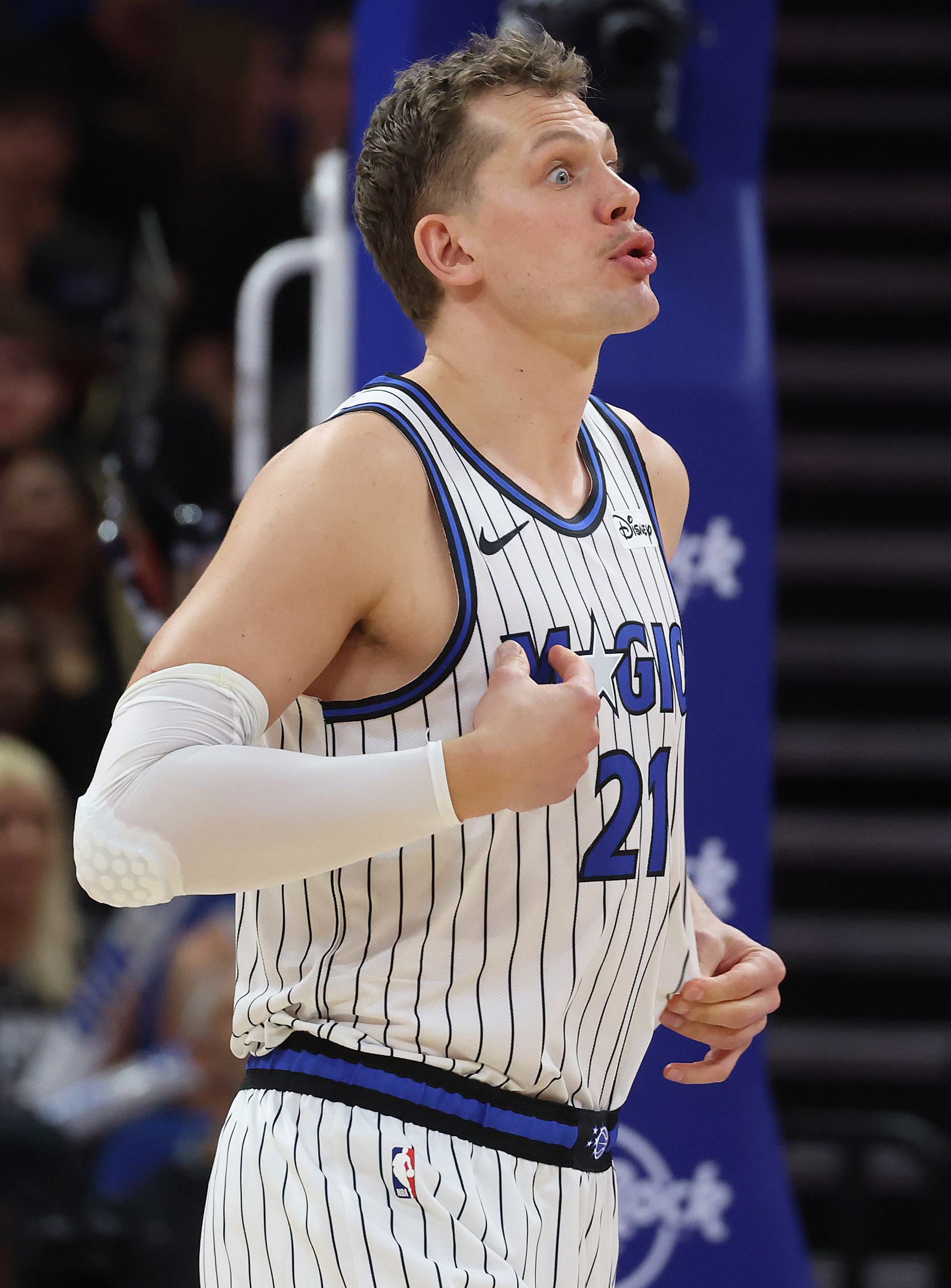 Orlando center Mo Wagner signals during the Milwaukee Bucks at...