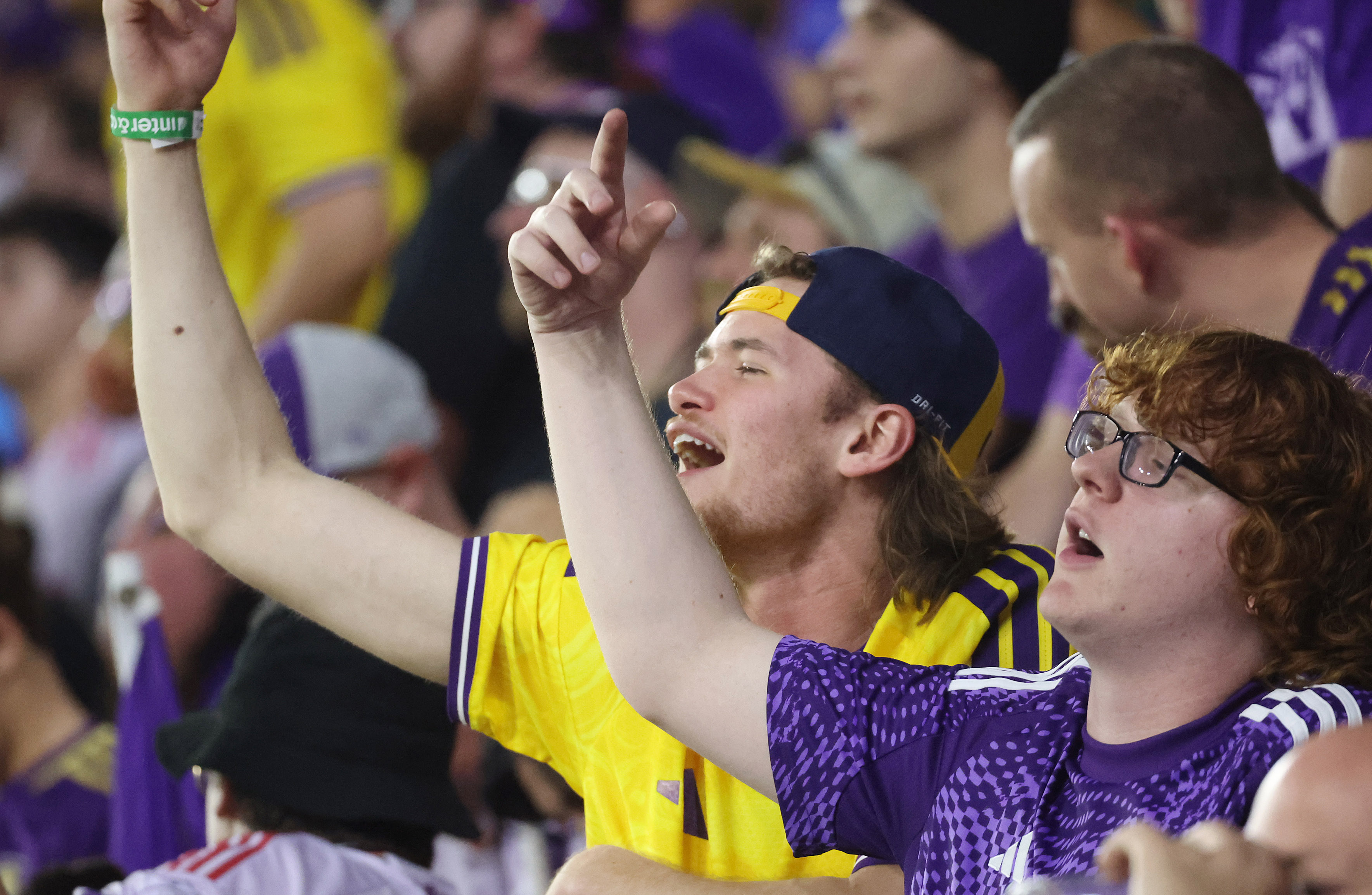 Orlando fans cheer during the New York Red Bulls at...