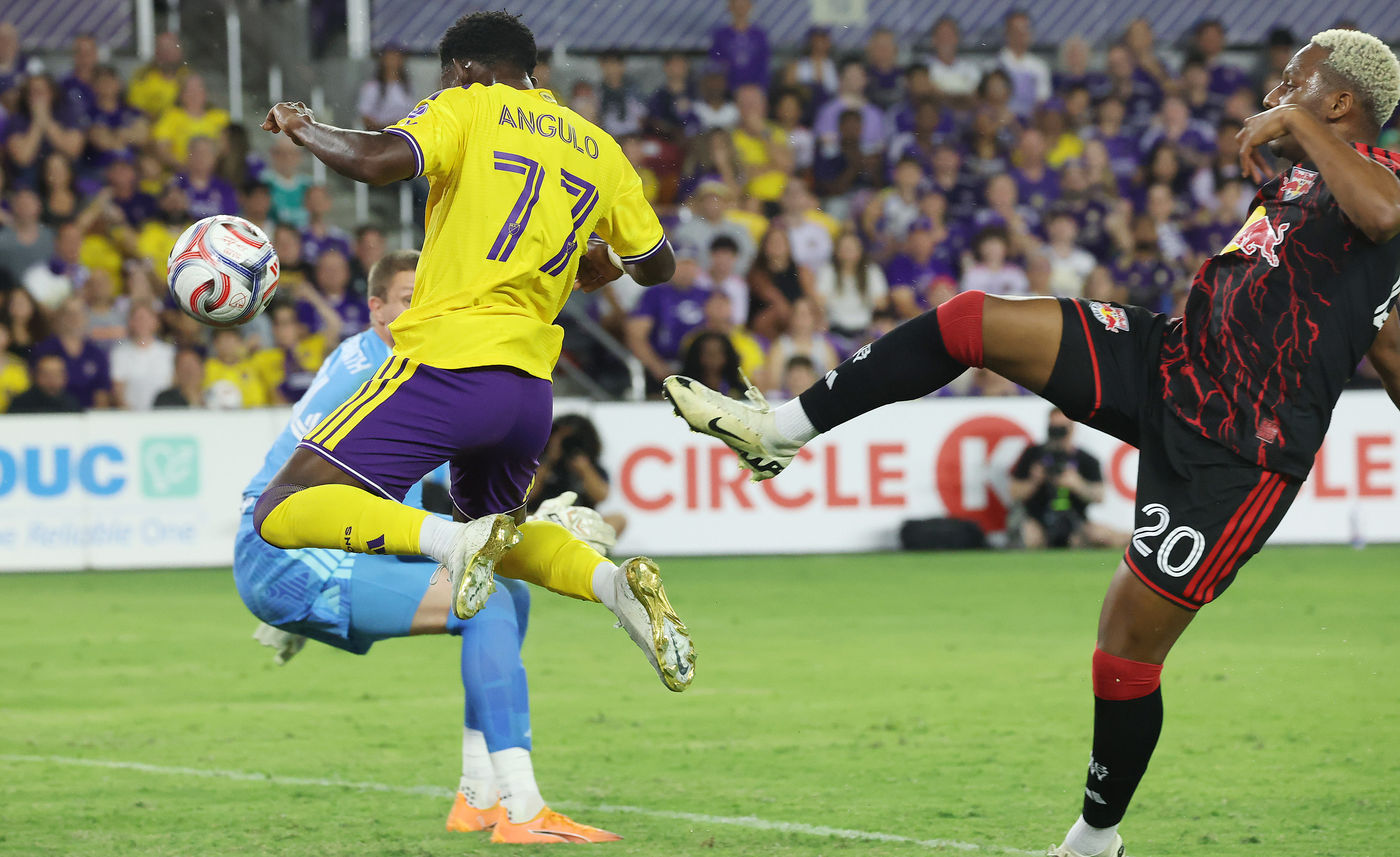 Orlando. City player Ivan Angulo (77) nearly scores in front...