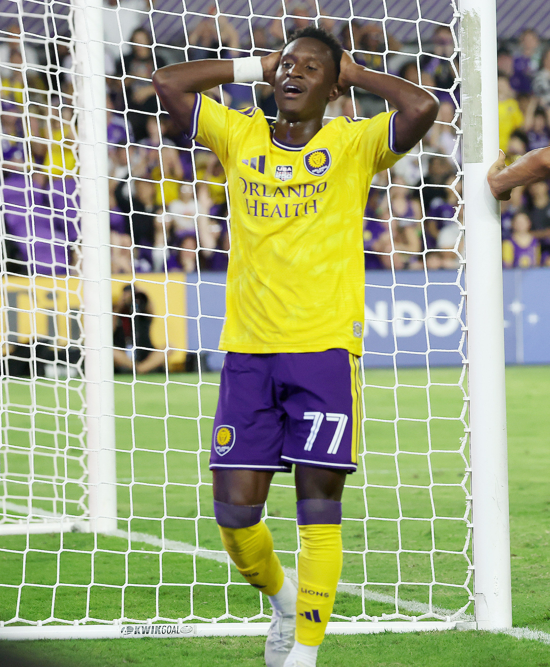 Orlando. City player Ivan Angulo is frustrated after missing a...
